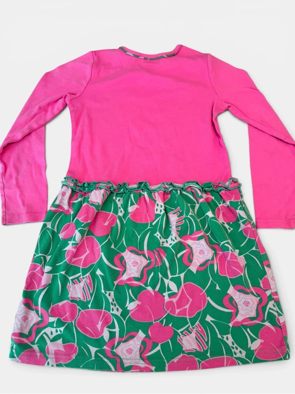 Lilly Pulitzer Girls Dress Size 8 10 Pink Green Floral Long Sleeve Knit Cotton